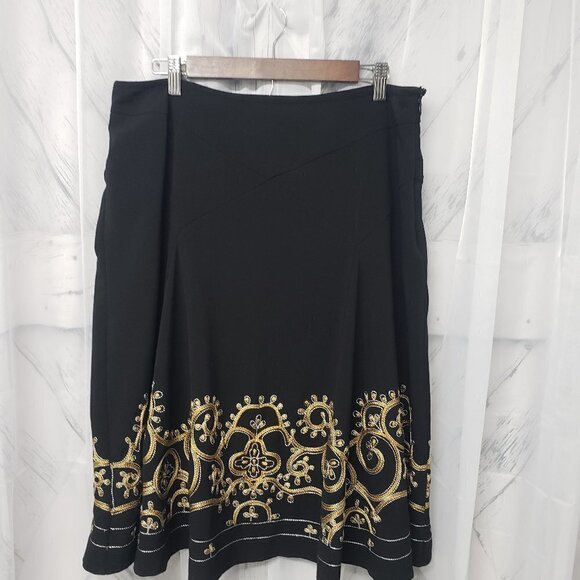 Black Embroidered Boho Skirt A-Line Retro Hippie Festival 14 - Picture 1 of 10